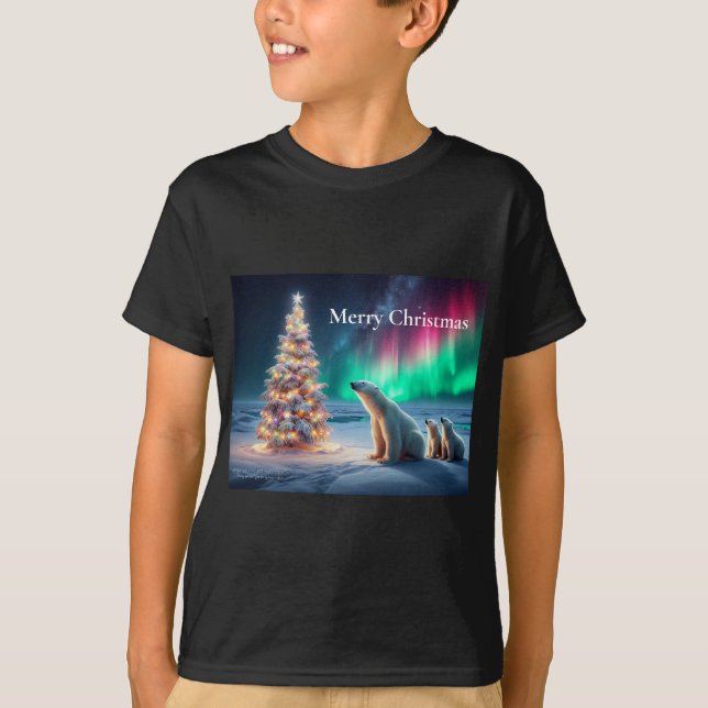 T-shirt Ours Polaire Maman Cubs Arbre de Noël Lumières du  (Devant)