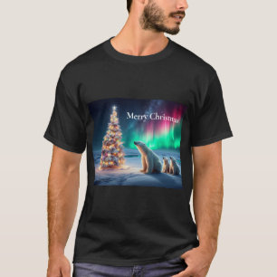 T-shirt Ours Polaire Maman Cubs Arbre de Noël Lumières du