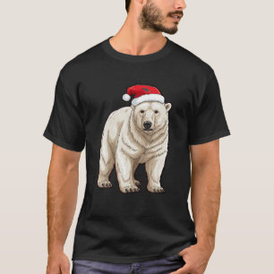T-shirt Ours polaire mignon lumières de Noël Santa Chapeau
