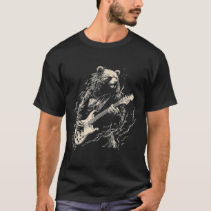 T-shirt Ours Rétro Jouer Basse Guitare Ours Guitariste Mus