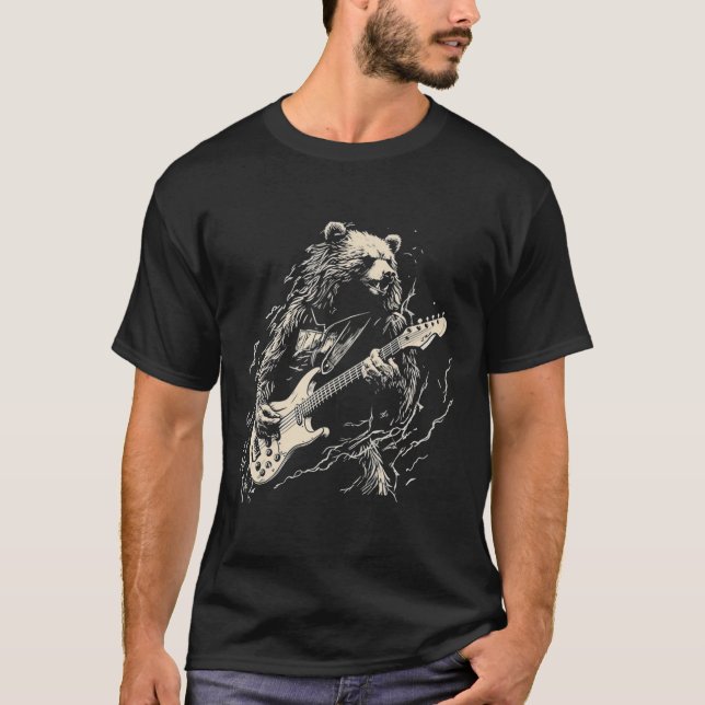 T-shirt Ours Rétro Jouer Basse Guitare Ours Guitariste Mus (Devant)
