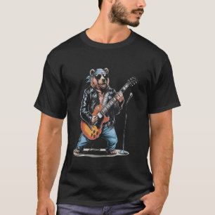 T-shirt Ours Rock Jouant de la Guitare pour Guitaristes Mu