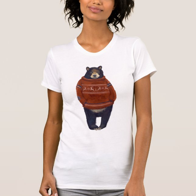 T-shirt Ours rouge de chandail de renne (Devant)