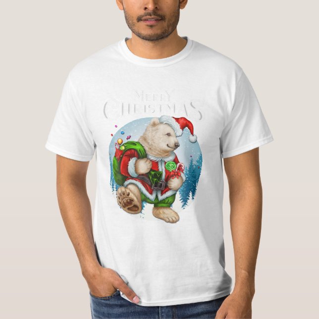 T-shirt Ours Rouge Père Noël Chapeau mou (Devant)