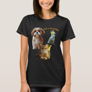 T-shirt Ourson de fourrure et plumes Chien, Chat et Oiseau