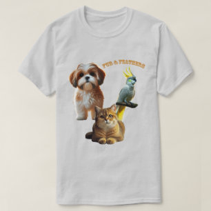 T-shirt Ourson de fourrure et plumes Chien, Chat et Oiseau
