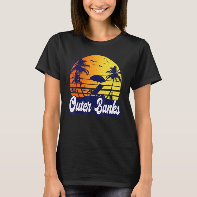 T-shirt Outer Banks Carolina Sunset Beach Retro (Devant)