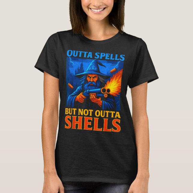 T-shirt Outta Spells But Not Outta Shells Wizard Fantasy M (Devant)