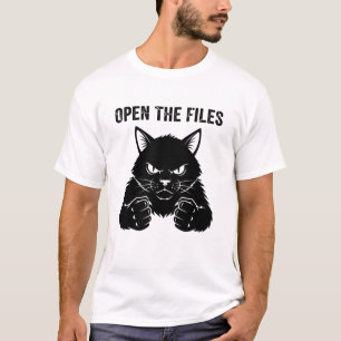 T-shirt Ouvrez Les Fichiers" Poings de Chat Noir Enragé -