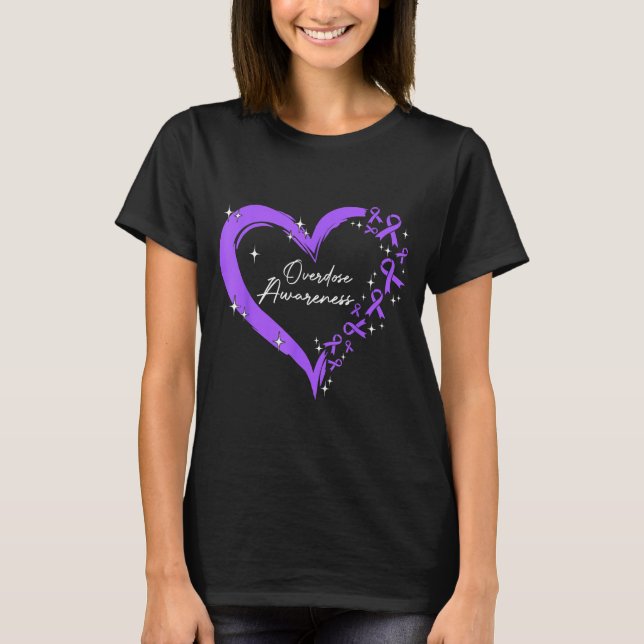 T-shirt Overdose Awareness Purple Ribbon Drug Addiction He (Devant)