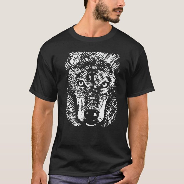 T-shirt Oversized Wolf Head White Print - Creative Fun Han (Devant)