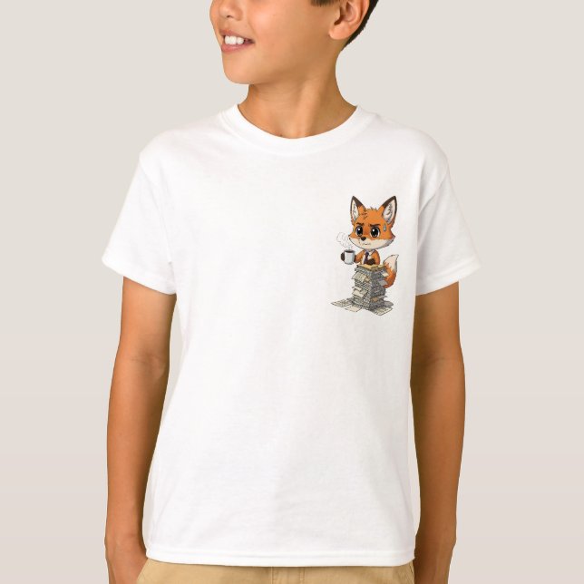 T-shirt Overwhelmed Cartoon Fox Office Worker (Devant)
