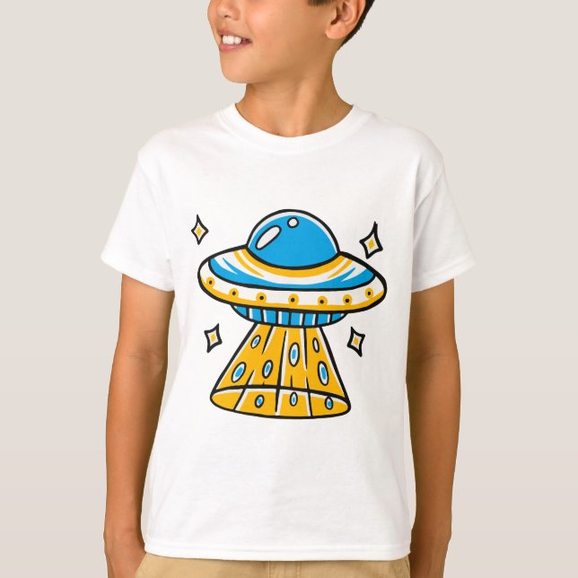 T-shirt OVNI de l'espace de dessin couleur Whimsical (Devant)