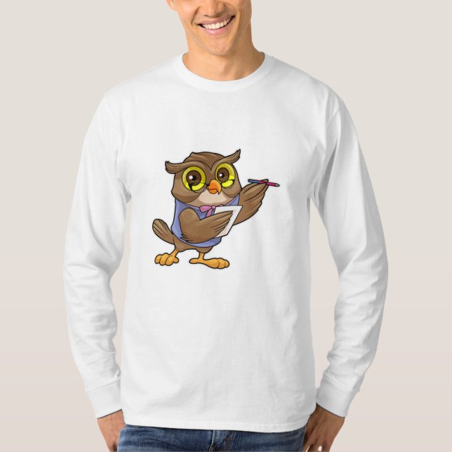 T-shirt Owl comme secrétaire avec stylo et note (Devant)