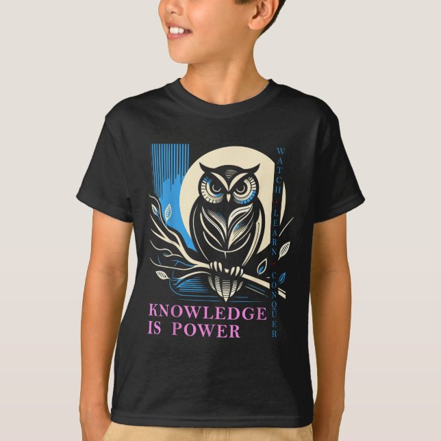 T-shirt Owl - Knowledge Is Wer - Wisdom Owl Design  (Devant)