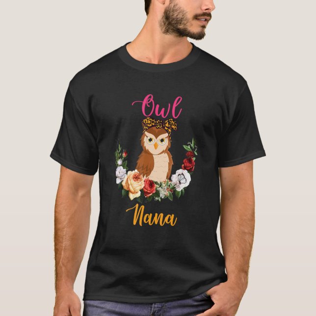 T-shirt Owl Nana Floral Owl Bow Tie Lover Mother's Day (Devant)