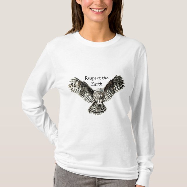 T-shirt Owl, Respectez la Terre Citation amérindienne (Devant)