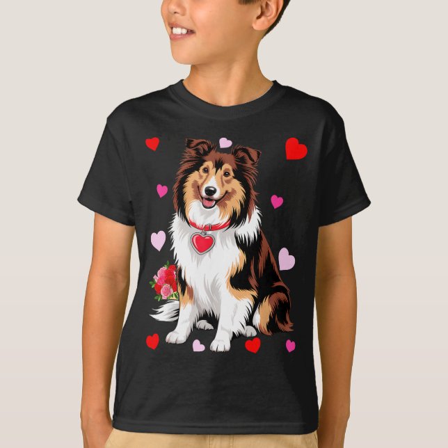 T-shirt Owner Mom Dad Sheltie Dog Lover Valentines Day  (Devant)