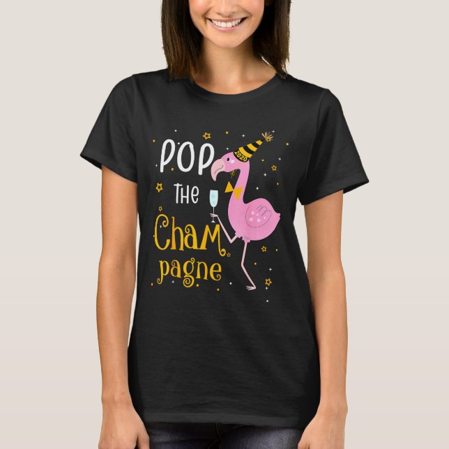 T-shirt P The Champagne It's New Year! Funny Flamingo Drin (Devant)