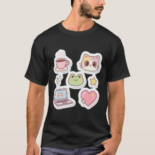 T-shirt Pack d'autocollants Kawaii Chat et Grenouille Past