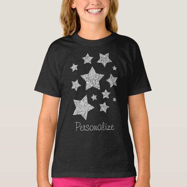 T-shirt Paillettes argentées scintillent Étoiles Personnal (Devant)