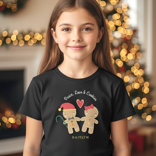 T-shirt Pain d'épices Fille Garçon Holiday Peace Love Cook (Créateur téléchargé)