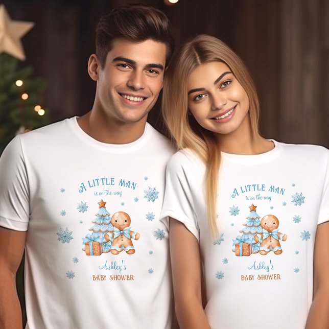 T-shirt Pain d'épices Homme garçon Baby shower de Noël ble (Gingerbread Man Boy Blue Christmas Baby Shower T-Shirt)