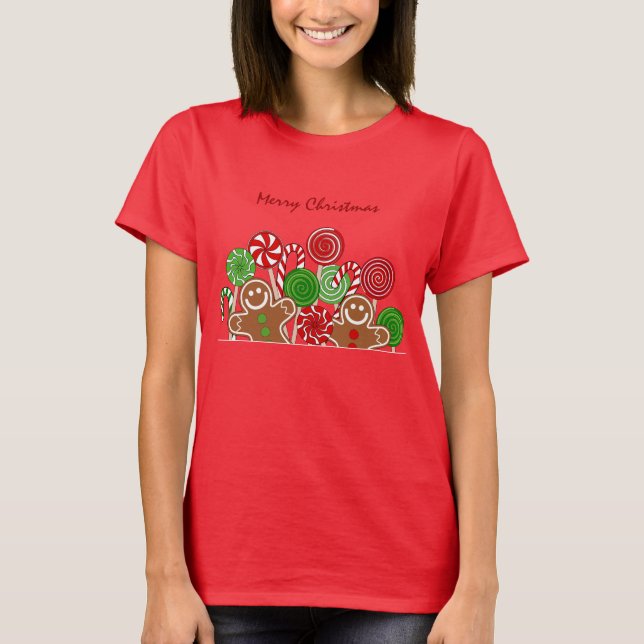 T-shirt Pains d'épices de Noël rouge tendance (Devant)