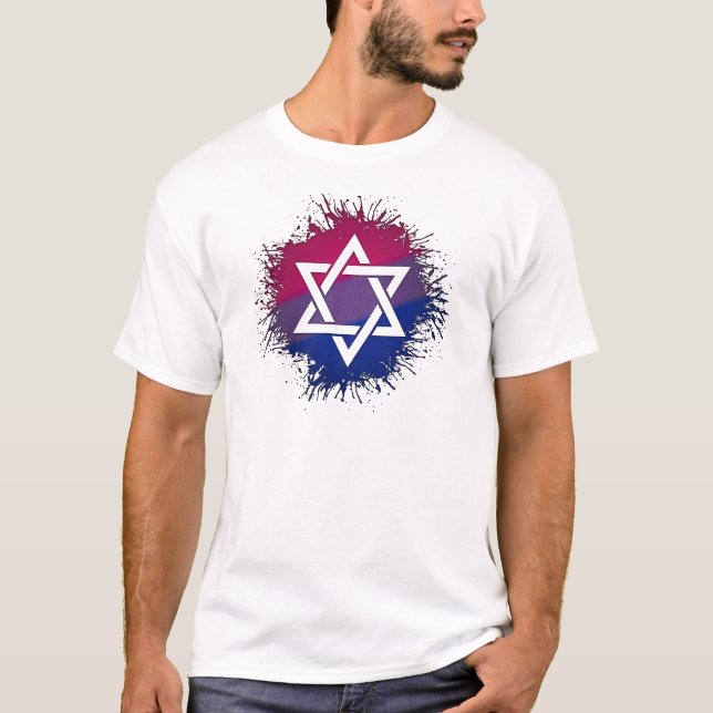 T-shirt Paint Splatter Bisexual Pride Star of David Symbol (Devant)