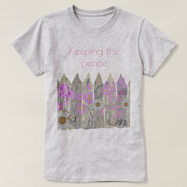 T-shirt Paisible, Jolie clôture de jardin fleuri (Design devant)