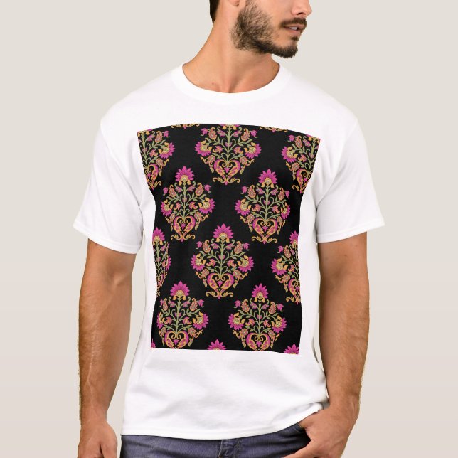 T-shirt Paisley floral moghol, design sans soudure. (Devant)