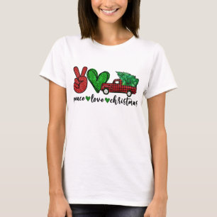 T-shirt Paix Amant Noël Gnomes Plaid Camion Rouge Paix