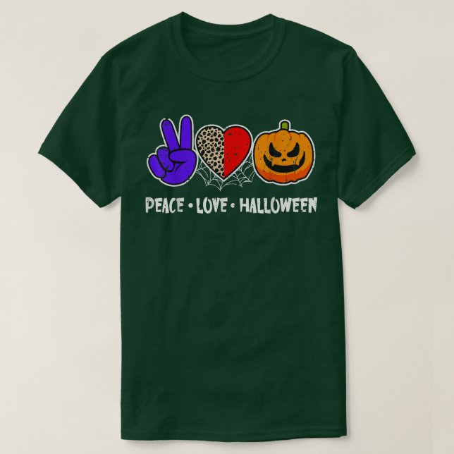 T-shirt Paix, Amour, Citrouille Automne Empreinte de léopa (Design devant)