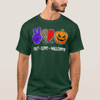 T-shirt Paix, Amour, Citrouille Automne Empreinte de léopa