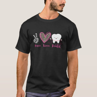 T-shirt Paix Amour Dentaire Léopard Cœur Dents Mignonnes F