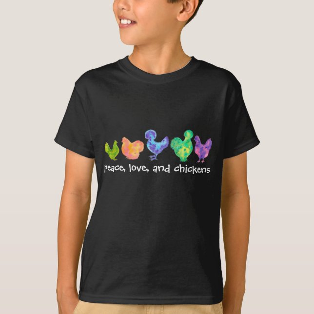 T-shirt paix, amour, et chemise d'enfants de poulets (Devant)