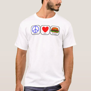 T-shirt Paix, amour et hamburgers