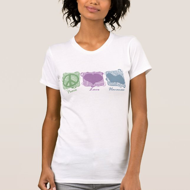 T-shirt Paix, amour, et Havanese en pastel (Devant)