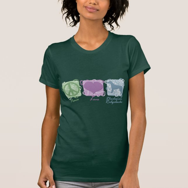 T-shirt Paix, amour, et Rhodesian en pastel Ridgebacks (Devant)