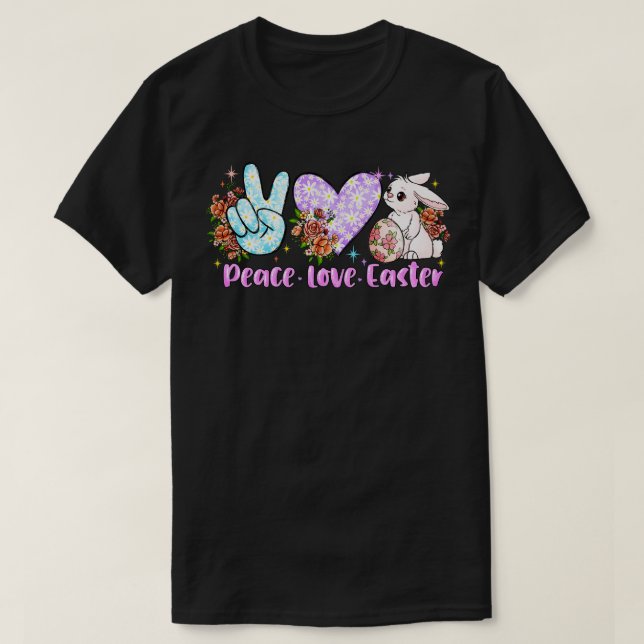 T-shirt Paix amour Pâques mignon lapin (Design devant)