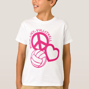 T-shirt Paix-Amour-Volleyball. rose