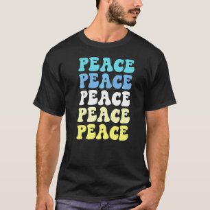 T-shirt Paix Hippie Lettrer Bleu Jaune Non Guerre Pacifist