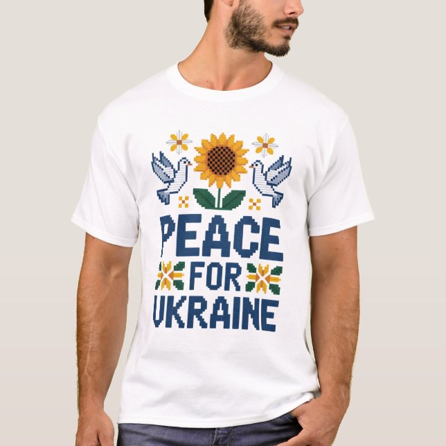 T-shirt Paix pour l'Ukraine Pixel Folk Art (Devant)