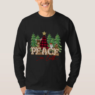 T-shirt Paix sur Terre Père Noël Reindeer Buffalo Plaid Tr