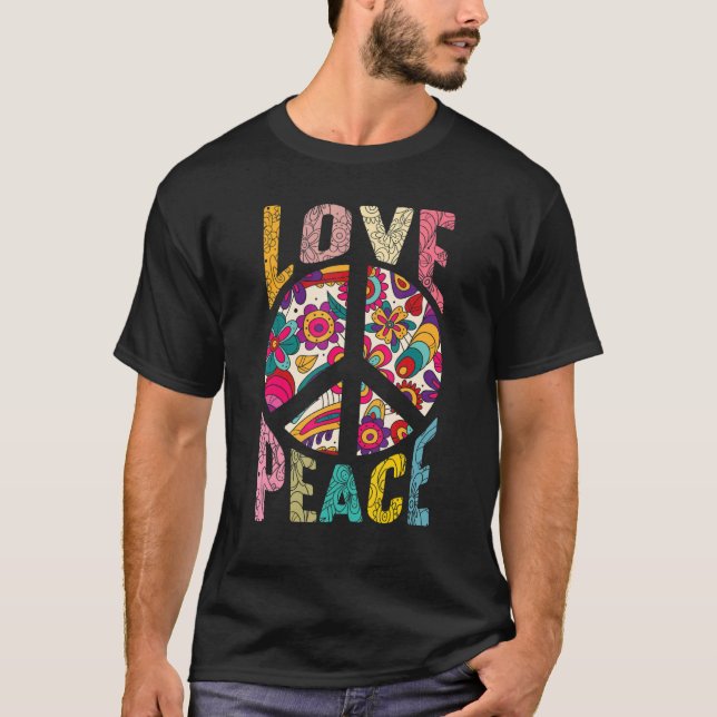 T-shirt Paix Tie Teinture Doigt Liberté Hippie Fleur Ch (Devant)