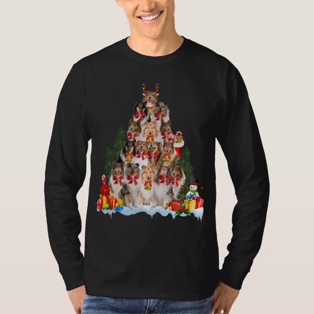 T-shirt Pajama de Noël Collie de Noël Cadeaux d'arbre Chie (Devant)
