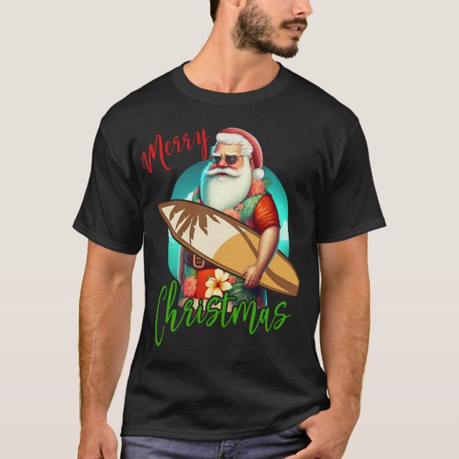 T-shirt Pajama de Noël Hawaiian Surfing Père Noël (Devant)