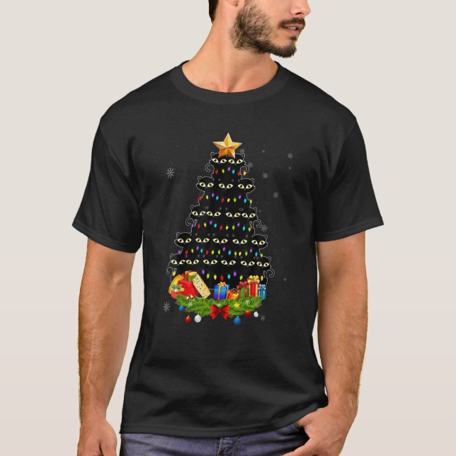 T-shirt Pajamin de chat Noir Noël Pour Hommes Femmes Enfan (Devant)