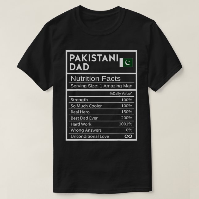 T-shirt Pakistani Papa Nutrition Facts National Pride Cade (Design devant)