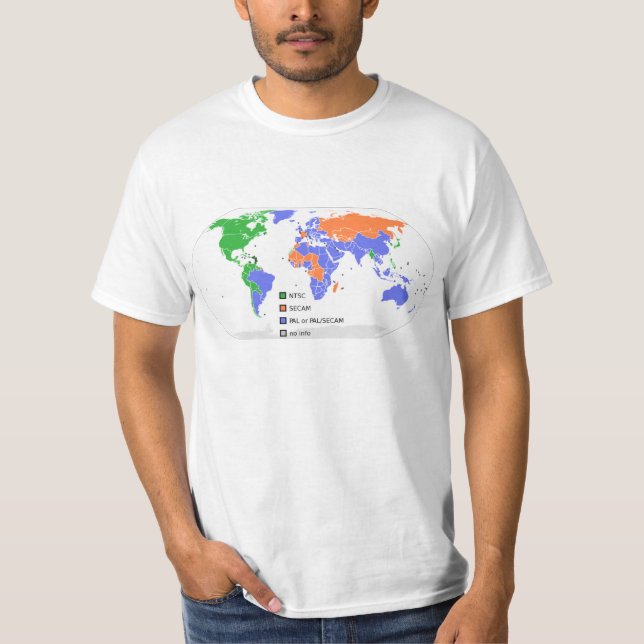 T-shirt PAL NTSC SECAM TV World Map (Devant)
